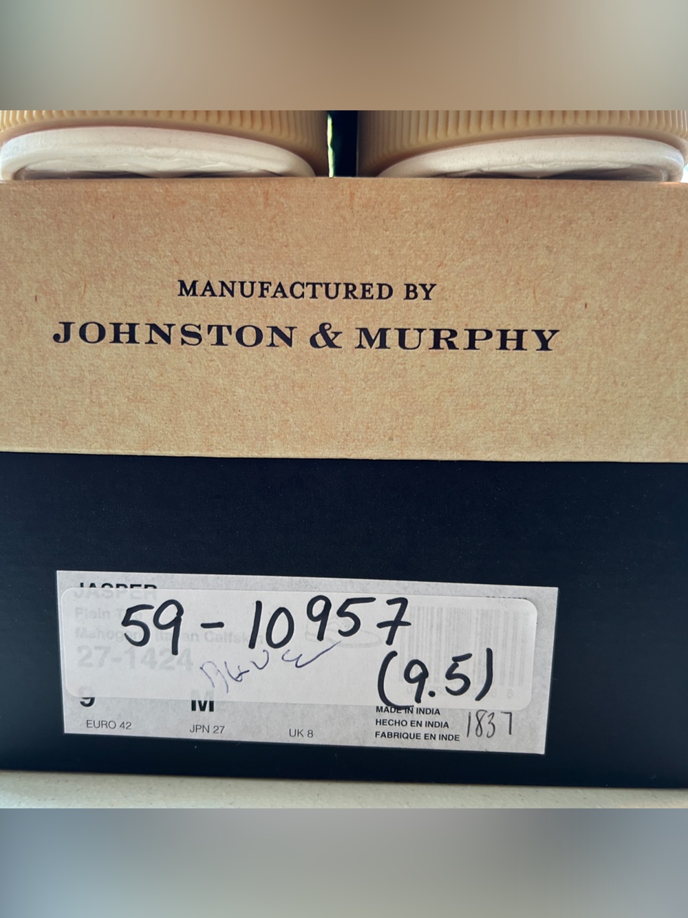 Johnston & Murphy Navy Leather Slip-On Moccasins with Tan Accents - Picture 2 of 9